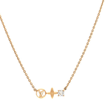 LOUIS VUITTON Metal Crystal Petite Louis Necklace Gold