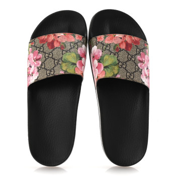 GUCCI GG Supreme Monogram Blooms Slide Sandals 41 Beige Multicolor