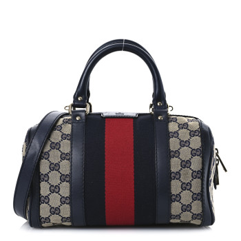GUCCI Monogram Vintage Web Small Boston Navy