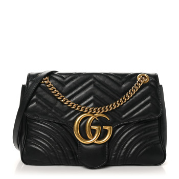 GUCCI Calfskin Matelasse Medium GG Marmont Shoulder Bag Black