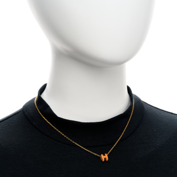 HERMES Lacquered Gold Mini Pop H Pendant Necklace Orange