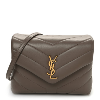 SAINT LAURENT Calfskin Y Quilted Monogram Toy Loulou Crossbody Bag Taupe