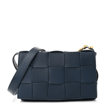 BOTTEGA VENETA Grained Calfskin Maxi Intrecciato Cassette Crossbody Bag Deep Blue
