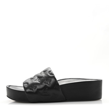 LOUIS VUITTON Lambskin Embossed Monogram Jumbo Flatform Mule Sandals 37 Black