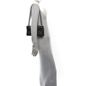 GUCCI Jacquard Black Denim GG Monogram Textured Dollar Calfskin Small Dionysus Shoulder Bag Black Ivory