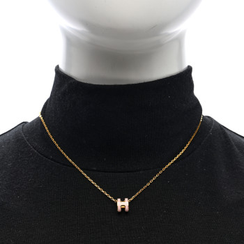 HERMES Lacquered Rose Gold Mini Pop H Pendant Necklace Rose Dragee