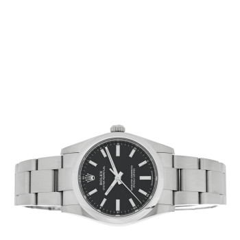 ROLEX Stainless Steel 34mm Oyster Perpetual Watch Bright Black 124200