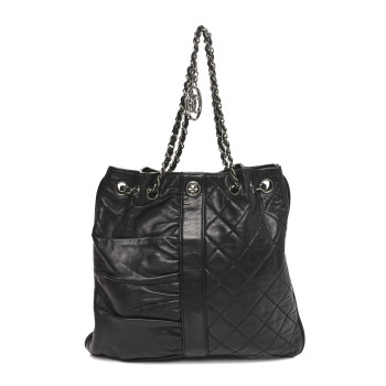 CHANEL Lambskin Quilted Pile Ou Face Drawstring Bag Black
