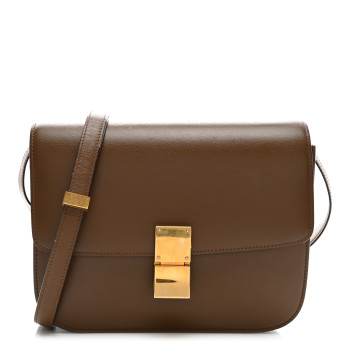 CELINE Box Calfskin Medium Classic Box Flap Bag Camel