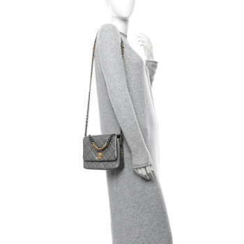 CHANEL Metallic Lambskin Quilted Small Side Note Flap Grey