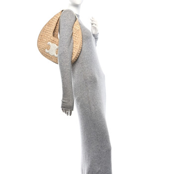 CELINE Raffia Calfskin Triomphe Panier Hobo Bag Natural White