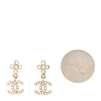 CHANEL Crystal CC Cross Drop Earrings Gold