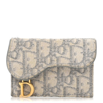 CHRISTIAN DIOR Oblique Saddle Card Holder Gray