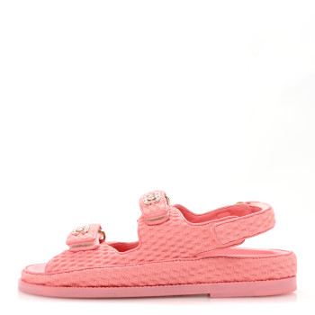 CHANEL Knit Fabric Velcro Dad Sandals 38 Coral