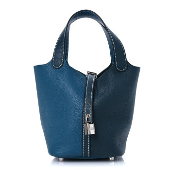 HERMES Taurillon Clemence Casaque Picotin Lock 18 PM Vert Bosphore Vert Cypress
