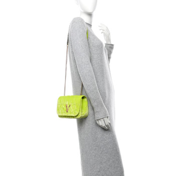 VERSACE Velvet Quilted Virtus Shoulder Bag Green