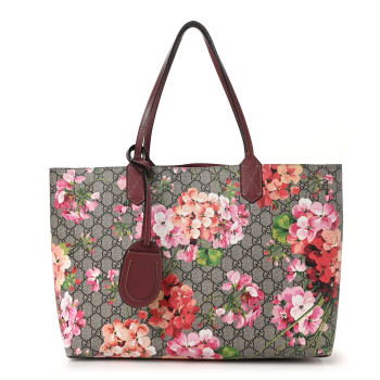 GUCCI GG Supreme Monogram Blooms Medium Reversible Tote Beige Multicolor Dry Rose