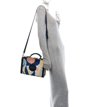 GUCCI Chenille Textured Dollar Calfskin Print Savoy Top Handle Beauty Case Blue Multicolor