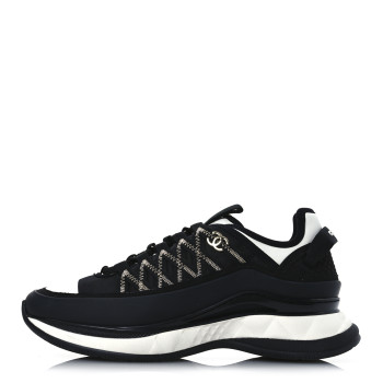 CHANEL Mixed Fibers Suede Calfskin CC Sneakers 39 White Black