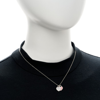 TIFFANY Sterling Silver Enamel Return to Tiffany Double Heart Tag Pendant Necklace Pink