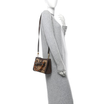 GUCCI Monogram Jumbo GG Textured Dollar Calfskin Mini Diana Tote Bag Camel Ebony New Acero