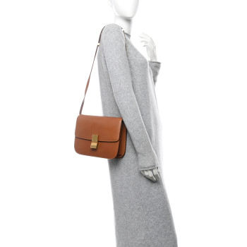 CELINE Natural Calfskin Medium Classic Box Flap Bag Tan