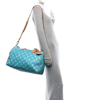 LOUIS VUITTON Calfskin Monogram Speedy P9 Bandouliere 40 Turquoise