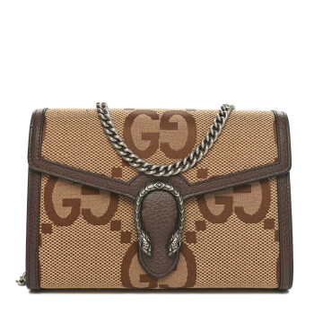 GUCCI Monogram Jumbo GG Textured Dollar Calfskin Mini Dionysus Chain Wallet Camel Ebony New Acero