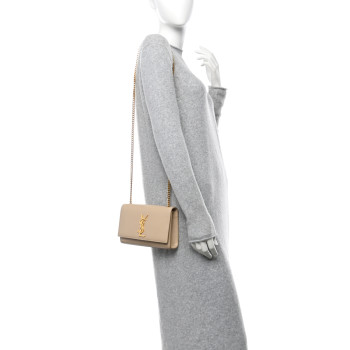 SAINT LAURENT Grain De Poudre Small Monogram Kate Satchel Nude Powder