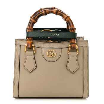 GUCCI Textured Dollar Calfskin Web Mini Diana Tote Bag Oatmeal Vintage Green