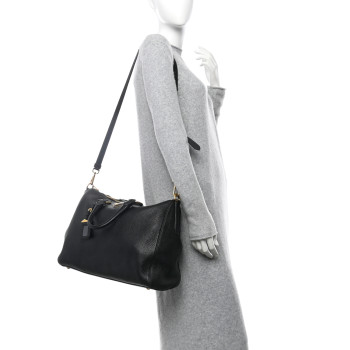 PRADA Vitello Daino Bauletto Tote Black