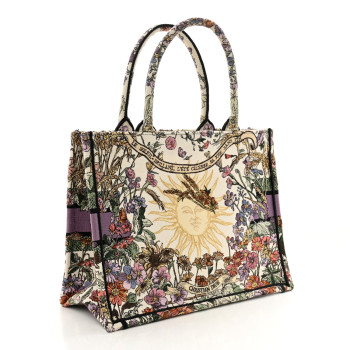 CHRISTIAN DIOR Canvas Embroidered Medium 4 Saisons Hiver Soleil Book Tote Lilac Multicolor