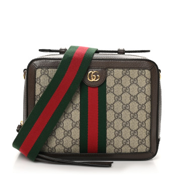 GUCCI GG Supreme Monogram Web Small Ophidia Top Handle Shoulder Bag Brown