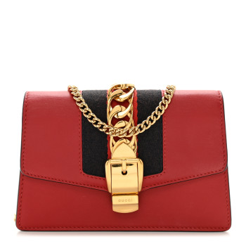 GUCCI Calfskin Super Mini Sylvie Chain Shoulder Bag Hibiscus Red