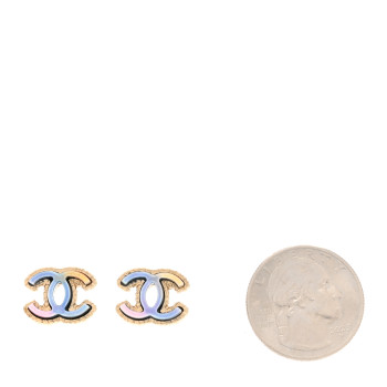 CHANEL Enamel Rainbow CC Earrings Gold Multicolor