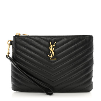 SAINT LAURENT Calfskin Matelasse Chevron Monogram A5 Wristlet Black