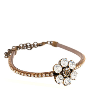 GUCCI Metal Crystal Flower GG Bracelet Gold