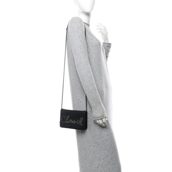 CHANEL Calfskin Chain 20s Signe Wallet on Chain WOC Black