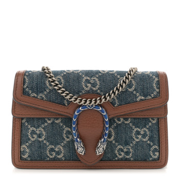GUCCI New Denim GG Monogram Dollar Calfskin Enamel Super Mini Dionysus Shoulder Bag Blue Tea Cuir Epilog Electric Blue
