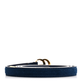 GUCCI Suede Calfskin Torchon Double G 15mm Belt 90 36 Blue Agata
