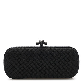 BOTTEGA VENETA Silk Faille Ayers Intreccio Impero Stretch Knot Clutch Black