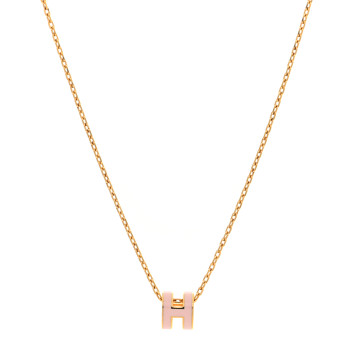 HERMES Lacquered Rose Gold Mini Pop H Pendant Necklace Rose Dragee