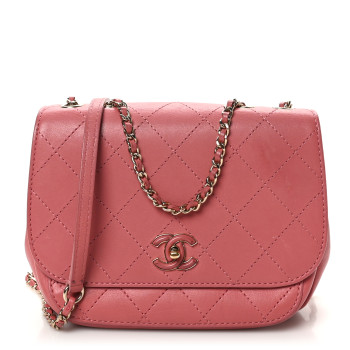 CHANEL Calfskin Stitched Small Flap Bag Pink