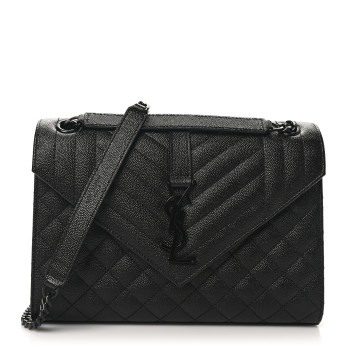 SAINT LAURENT Grain De Poudre Textured Mixed Matelasse Triquilt Medium Monogram Monochrome Satchel Black