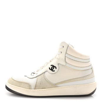 CHANEL Suede Fabric Grained Calfskin Womens CC High Top Sneakers 38.5 White CHANEL Suede Fabric Grained Calfskin Womens CC High Top Sneakers 38.5 White