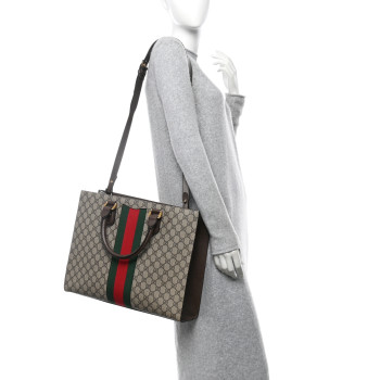 GUCCI GG Supreme Monogram Web XL Animalier Top Handle Tote Brown