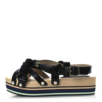 CHANEL Calfskin Cord Pearl CC Sandals 38 Black CHANEL Calfskin Cord Pearl CC Sandals 38 Black