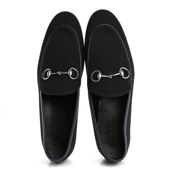 GUCCI Canvas Horsebit Mens Jordaan Loafers 10.5 Black Blue Agata
