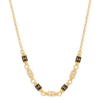 CHANEL Metal Enamel CC Squares Choker Gold White Black