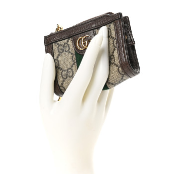 GUCCI GG Supreme Monogram Web Ophidia Card Case Beige New Acero
